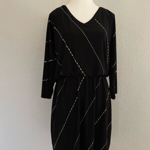 White House Black Market Black and Silver Long Sleeve Sheath Dress
